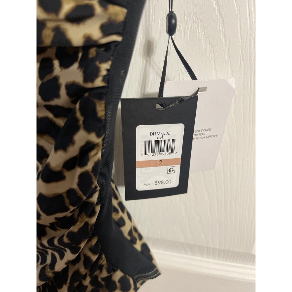 DKNY Women's Leopard-Print One Piece Swimsuit  Suntan Size 12  New with Tags - Picture 2 of 9